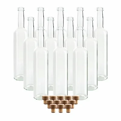 Image de gouveo lot de 12 bouteilles en verre 500 ml Bordeaux transparent avec bouchons (HGK) bouteille vide 0,5 l à remplir pour liqueur, schnaps, huile, vinaigre