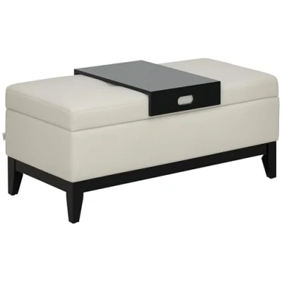 Image de HOMCOM Banc avec Espace de Rangement rembourré pouvant Supporter jusqu&#039;à 120 kg lit boîte Mousse pour Le Salon Chambre à Coucher Blanc crème 107 x 50 44 cm