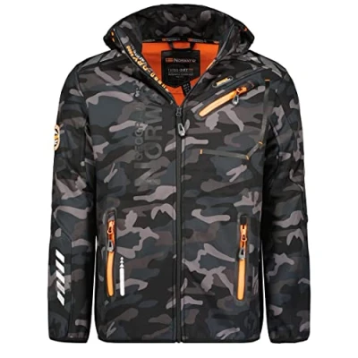 Image de Geographical Norway Hommes Softshell Veste D&#039;Extérieur Rainman Turbo Dry Capuche Noir/Orange, S