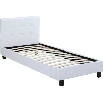 Image de Habitat et Jardin Lit Simple Julia en Simili Blanc 90 x 190 cm Cadre de 1 Place Sommier Tête Inclus Support à Lattes Bois