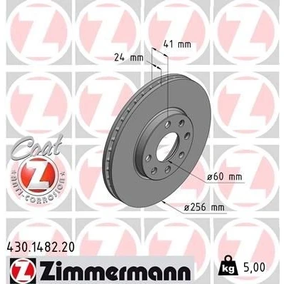 Image de ZIMMERMANN COAT Z 430.1482.20 Disque de frein 256 24 7/4 4 100 ventilé l&#039;intérieur revêtu OPEL: Astra G CC, Coupe, Cabriolet