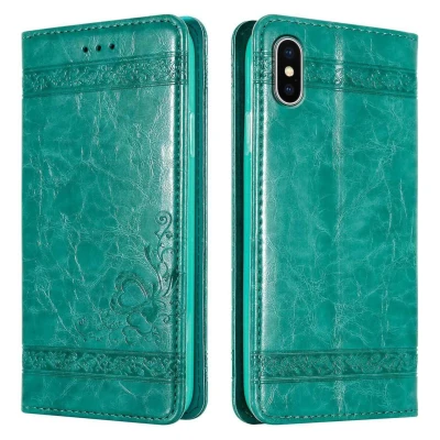 Image de Coque pour Apple iPhone XS MAX en TURQUOISE avec ornements Housse de protection Étui fermeture magnétique, fonction support et compartiment carte Neuf
