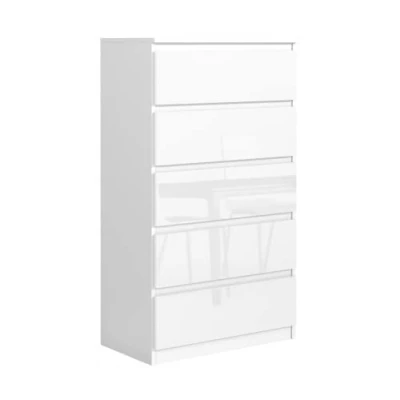Image de 3xeliving Commode avec 5 tiroirs 70 cm, Blanc/Blanc Brillant, D : x 39 125 cm.