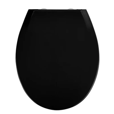 Image de WENKO Abattant WC Premium avec Frein de Chute KOS clipsable Fixation INOX Nettoyage facile Resistant à la casse et aux rayures Thermoplastique Forme ovale 37x44 cm Noir