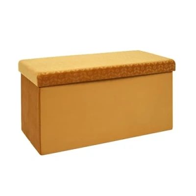 Image de HOME DECO FACTORY Retro Mbilier Assise Coffre Banc Pliable Entree Salon Chambre Salle à Manger Meuble, Bois, Jaune Moutarde, 76x38x38cm