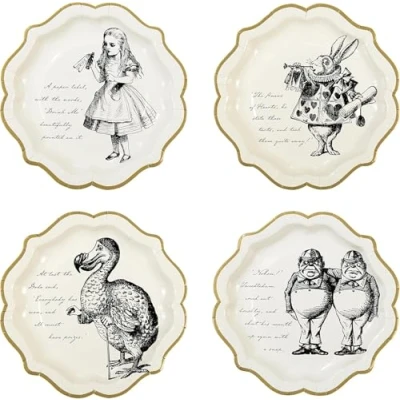 Image de Talking Tables Truly Alice in Wonderland Assiettes en Carton pour Anniversaire, Mariage, Goûter Festif et Festivités, Fête à Thème au Pays des Merveilles, Crème Doré