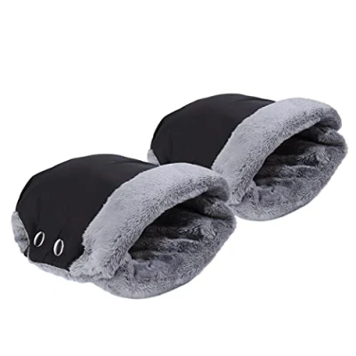 Image de MaoXinTek Gants de Poussette Doux Chaud Coupe Vent et Imperméable Moufles d&#039;hiver pour Poussette, Vélo, Fauteuil Roulant Ainsi Suite Noir
