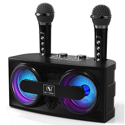 Image de EASJOY Machine de karaoké, système Haut parleurs Portable avec 2 Microphones sans Fil Karaoke Complet Bluetooth 20W Enceinte Karaoké fête à la Maison, réunion, Mariage, église