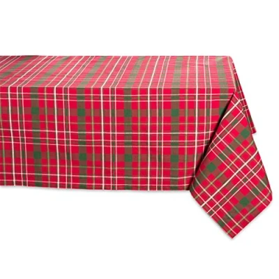 Image de DII Nappe de Noël carrée en Coton, Motif Tartan Houx, Rouge et Vert, 132 x cm