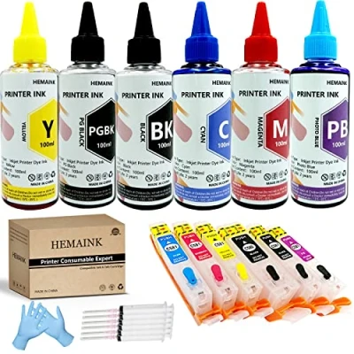 Image de HEMAINK Cartouches d&#039;encre rechargeables + 6 bouteilles compatible PGI 580XXL CLI 581XXL, fonctionne avec PIXMA TS8150 TS8151 TS8152 TS8250 TS8251 TS8252 TS8350 TS9150 TS9155