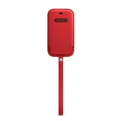 Image de Coque Original Apple iPhone 12 Mini avec cordon MagSafe Cuir véritable Pochette perforée Étui téléphone Rouge