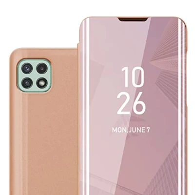Image de cadorabo Coque Compatible avec Samsung Galaxy A22 5G en KUNZIT Rose Housse Protection Miroir Clear View Pochette de Fonction Support à 360 Degrés