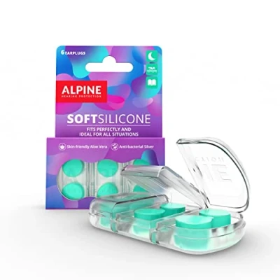 Image de Alpine SoftSilicone bouchons d&#039;oreille antibruit pour dormir, nager et se concentrer Solution confortable contre le ronflement Atténuation de 28dB Pack 6 en silicone