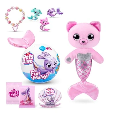 Image de Pets Alive Furmaids de ZURU (Pink Kitten), Peluche Sirène Interactive sonore Lumineuse, Jouet pour Filles