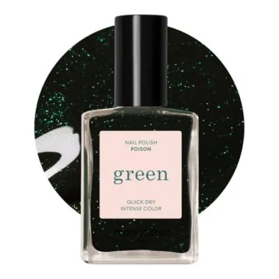 Image de Manucurist Green Vernis à Ongles Vert Pailleté Poison Classique 9 Free, Vegan et Bio Sourcé Effet Manucure professionnelle Nail Polish 15ml