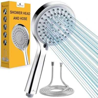 Image de Magichome pommeau de douche haute pression et tuyau, à 5 modes pulvérisation avec tuyau 1,5 m, main grand débit puissant pour basse d&#039;eau