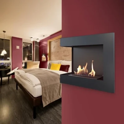 Image de KRATKI Delta Cheminée d&#039;angle 600 x 280 mm Murale avec vitrage de 4 Idéal pour Les intérieurs Ouverts et Modernes Certifié TÜV Rhénanie Ouverture vers la Gauche