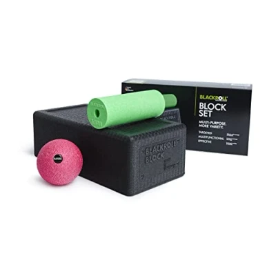 Image de BLACKROLL BLOCK SET Lot pour le Massage myofascial, Étirements et Entraînements KIT fascias avec Bloc noir, Mini Rouleau vert Balle de rose