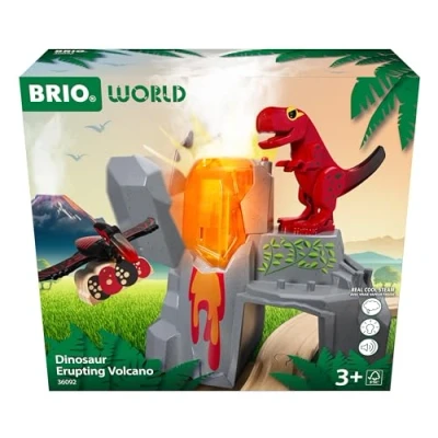 Image de BRIO World 36092 Volcan Dinosaure en Eruption Accessoire pour Circuit de Train Bois Action Jeu sans Pile/avec Aimant Jouet garçons et Filles dès 3 Ans