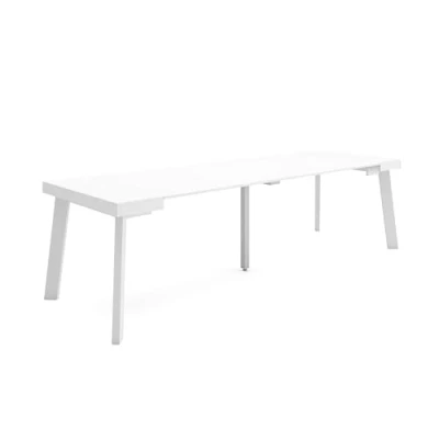 Image de Skraut Home Table Console Extensible Meuble 260 pour 12 Personnes Pieds en Bois Style Moderne Blanc