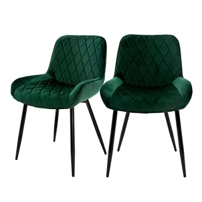 Image de ML Design Lot de 2 Chaises Salle à Manger Vert Style Rétro Assise Rembourrée Aspect Velours Pieds en Métal Noir avec Dossier et Accoudoirs Fauteuil Moderne Salon Bureau Chambre Cuisine