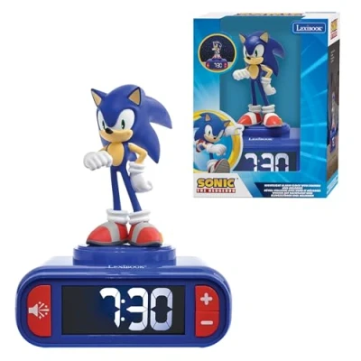 Image de Lexibook, Sonic The Hedgehog, Réveil veilleuse Sonic, Sons et mélodies, Écran LCD rétro éclairé, Lumineux, Snooze, Bleu, RL800SN