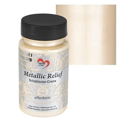 Image de Ideen mit Herz pochoir Crème métallisée à relief Pâte structure fine Peinture pour 90 ml base d&#039;eau (ivoire)