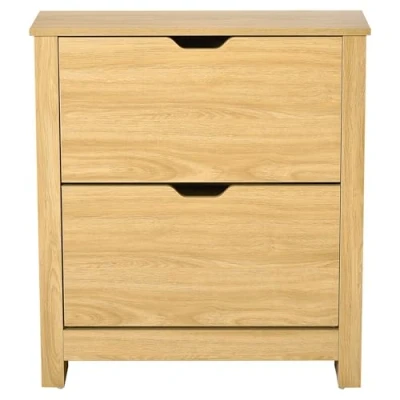 Image de HOMCOM Meuble Chaussure entrée, Armoire à Chaussures d&#039;entrée et Couloir 2 Portes abattantes Compartiments en Bois 72l x 26P 80H cm Aspect Naturel