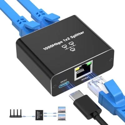 Image de NEUTYPECHIC Ethernet Splitter 1 vers 2, Switch 2 Ports 1000Mbps Hub RJ45 avec Type C pour Ordinateur, Hub, Commutateur, Routeur, Décodeur, Télévision Numérique, etc.
