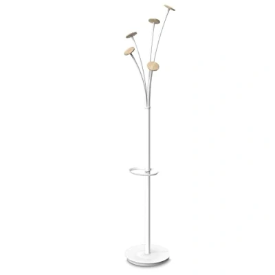 Image de ALBA PMFESTW BC Porte manteau design Blanc Bois Clair Capacité 6 parapluies et socle de récupération d&#039;eau