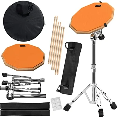 Image de Slint Kit Drum Pad Set Batterie avec Deux Surfaces Différentes de Musique Silencieux Double Face 30 cm et Caisse Claire 10 Support Baguettes
