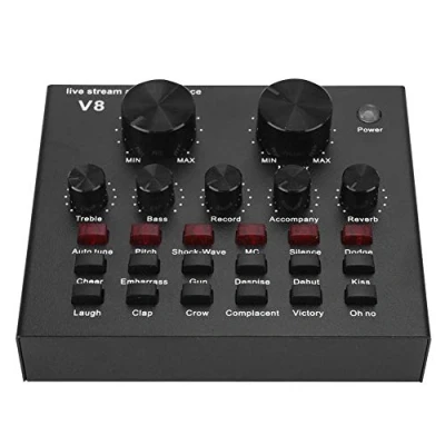 Image de Carte Son Externe en Direct,mélangeur Audio Bluetooth Externe,Carte USB pour Casque/Microphone/Mobile/Ordinateur/PC/karaoké/Diffusion avec 112 électroacoustiques,18 Effets sonores,Mode 6