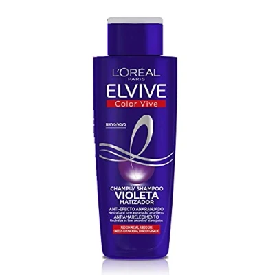 Image de Shampooing anti effet Loreal Paris teinté orange violet, pour cheveux colorés, blonds, décolorés ou gris, Elvive Color Vive