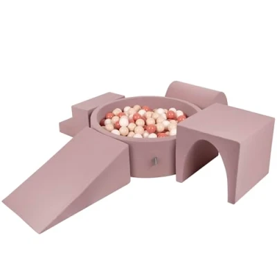 Image de KiddyMoon Aire De Jeux en Mousse avec Rond Piscine À Balles (300 Balles) Fosses Boules pour Enfants Jouets Parcours Obstacles, Bruyère: Beige Pastel/Saumon/Blanc