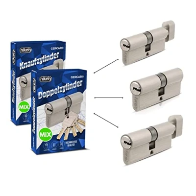 Image de GERCAR Pro 3x cylindre serrure/barillet de porte profilé ou à bouton MIX 60/70/80/90 mm combinaison libre cylindres tailles différentes avec la même clé 15 clés système OKS