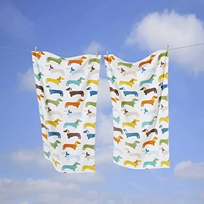 Image de Rapport Serviette 100% Coton Motif Teckel coloré Multicolore 70 x 120 cm