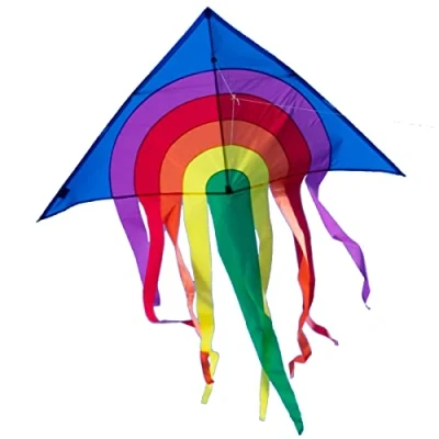 Image de CIM Grand Cerf Volant pour Enfants Super DRACHEN Rainbow Delta XL Blue monofil à partir de 6 Ans 150 x 166 cm Ligne 80ml et queues incluses