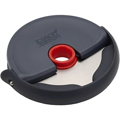 Image de Joseph Disc Coupe pizza facile à nettoyer Roue trancher compacte, lame en acier inoxydable, gris/rouge
