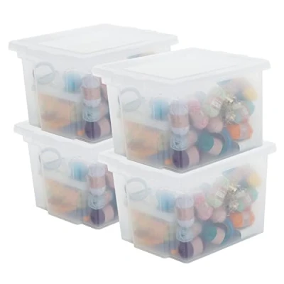 Image de Iris Ohyama, Boite rangement plastique, de bureau 10L, Lot 4, DDUSB S, Transparent L29 x P24 H18.5 cm