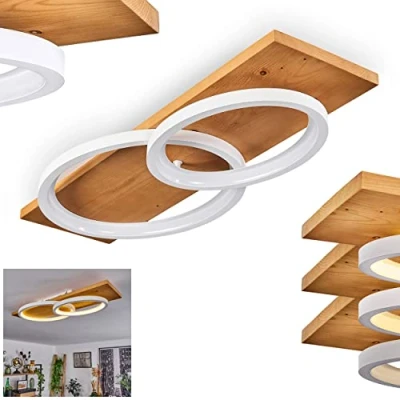 Image de plafonnier LED Pompu, en métal/bois/plastique naturel/blanc, 75 cm, intensité lumineuse variable, 3500 lumens, 3000 K, 1 x 30 watts (incl.)
