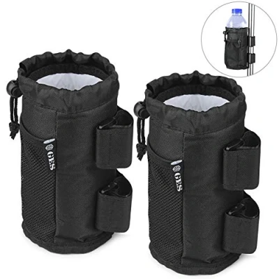 Image de GES Lot de 2 porte gobelets UTV pour poussette avec poche en maille et verrou cordon, VTT, poussette, fauteuil roulant, scooter, bateau chariot golf (noir)