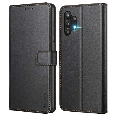Image de Ganbary Coque pour Samsung Galaxy A32 5G (Pas 4G), [Housse en Cuir PU Premium] [Etui à Rabat] [Pochette de Portefeuille], Étui Protection Noir