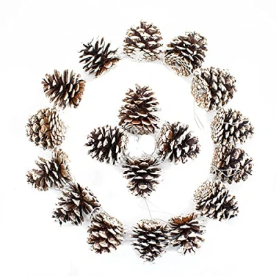 Image de TRIXES Lot de 18 Pommes pin suspendues à Pointe enneigée Décorations Noël en cônes saupoudrés Neige Ornements d&#039;arbre Blanc