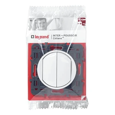 Image de Legrand Poussoir + interrupteur ou va et vient Céliane Soft Blanc