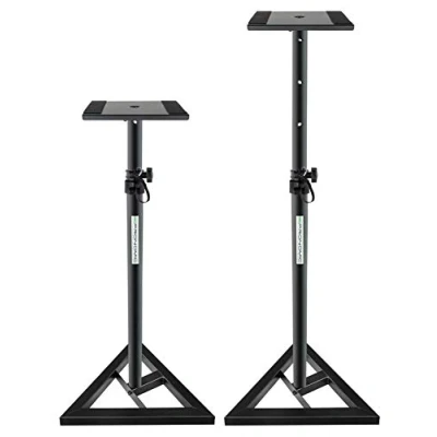 Image de Pronomic SLS 10 2x Trépied pour Studio Monitor Hauteur réglable de 80 cm à 130 cm, base triangulaire, pieds en caoutchouc, épineux/crampons, acier, plaque support avec bandes caoutchouc