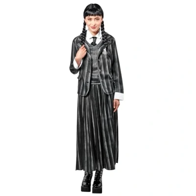 Image de RUBIES Mercredi Addams Uniforme Ecole Rayé Noir Taille M Déguisement Adulte Soirée à thème, Costumée Pour Halloween, Carnaval Idée Cadeau de Noël