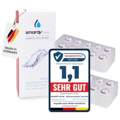 Image de smardy 120 Comprimés de Test Rapide Phénol Rouge (Test Valeur du pH) Analyse la Qualité l&#039;Eau Réactif (Phenol Red) pour Piscine d&#039;Aquarium d&#039;Eau Potable