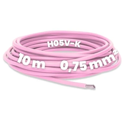 Image de Kalitec Câble de Câblage H05V K 0,75 mm² rose 10 m Flexible En PVC Toron à fil fin unique monofil