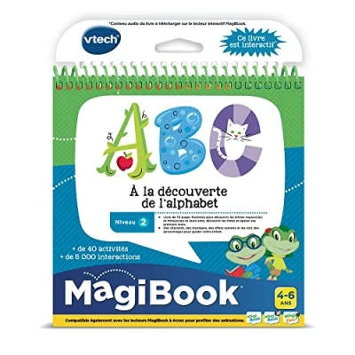 Image de VTech MagiBook, Livre Éducatif Enfant Niveau 2 À la Découverte de l&#039;Alphabet, Pages Illustrées et Interactives, Cadeau Fille Garçon 4 Ans à 6 Contenu en Français