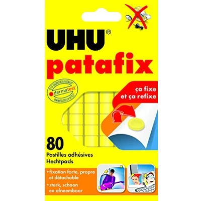 Image de UHU Patafix originale pastilles adhésives prédécoupées, repositionnables, jaune, 80